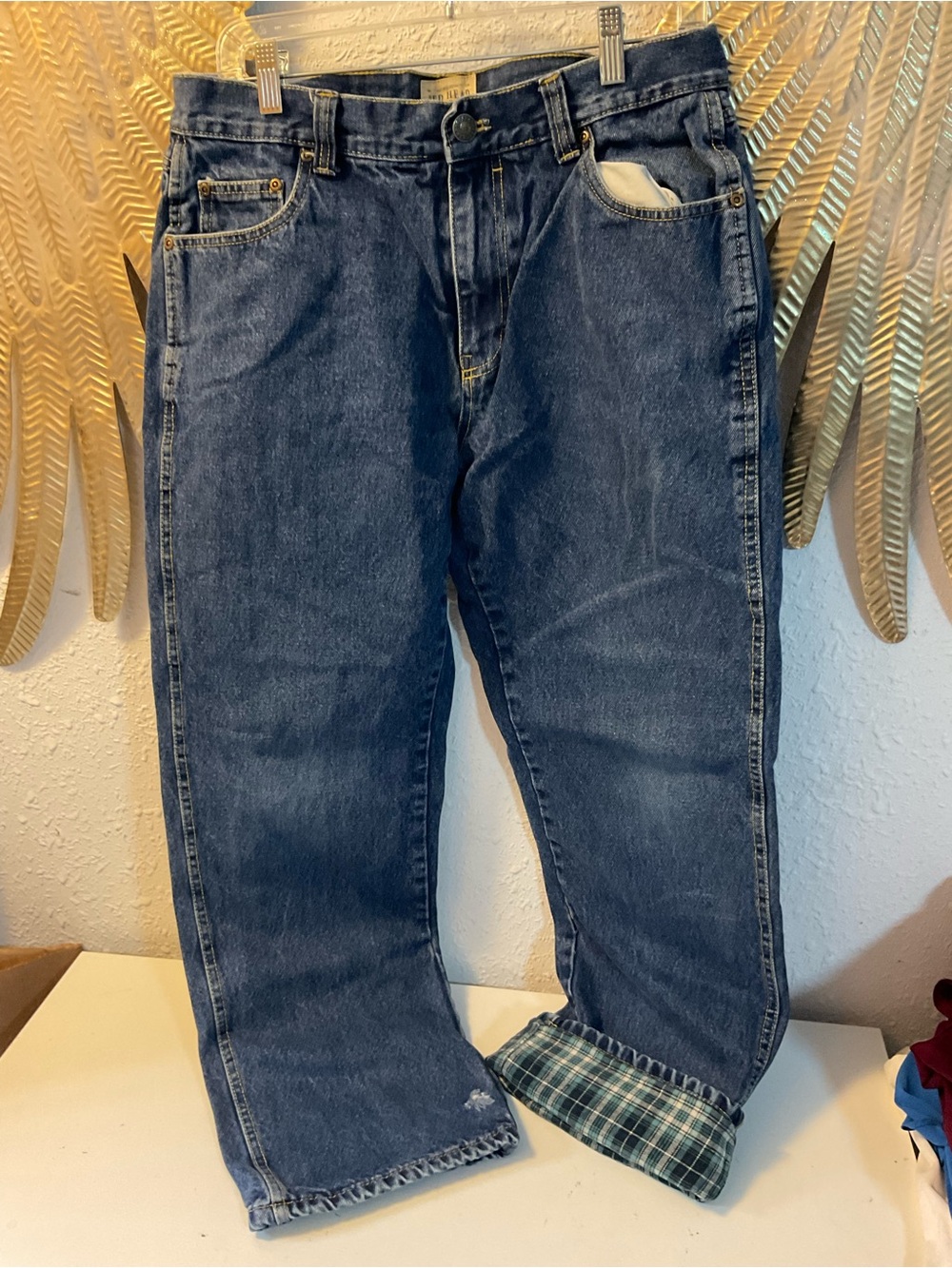 Red Head Jeans Mens Straight Leg Blue Flannel Lined Denim Pants Workwear
